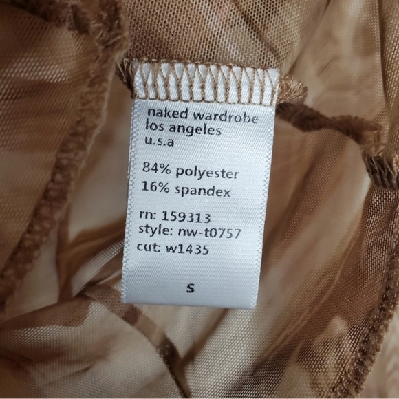 Naked Wardrobe Brown Marble Print Mock Neck Sheer Cropped Long Sleeve Top - Picture 8 of 8